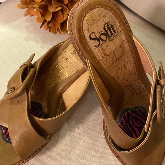 SOFFT Leather Sandals Cork Wedge Slide 9W - Picture 3 of 9